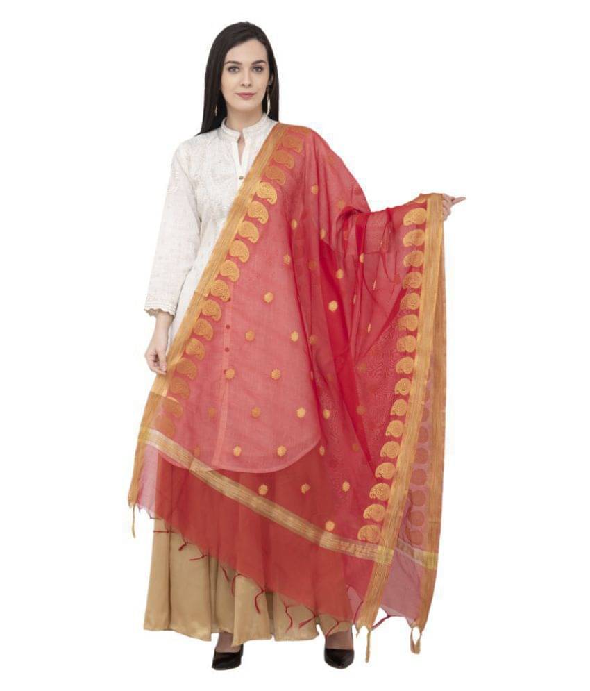 A R Silk Red Chanderi Zari Work Dupatta A R Silk Red Chanderi Zari Work Dupatta