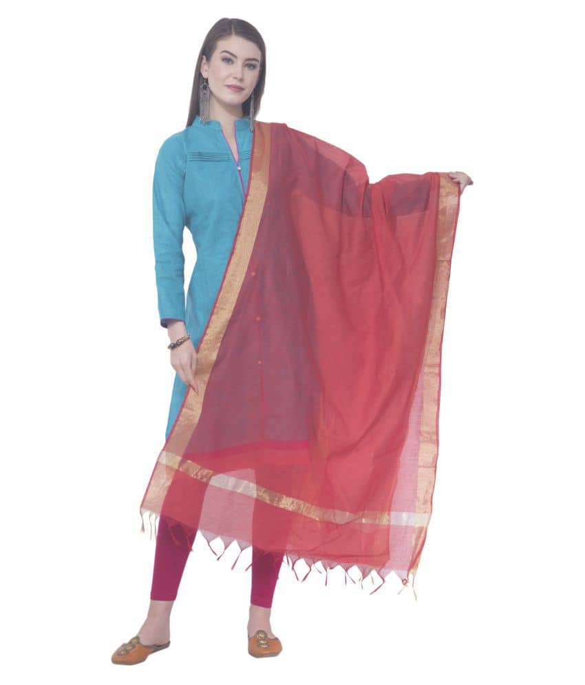 A R Silk Red Cotton Blend Dupatta - Dupattas & Shawls | Buy online on ZillyBuy