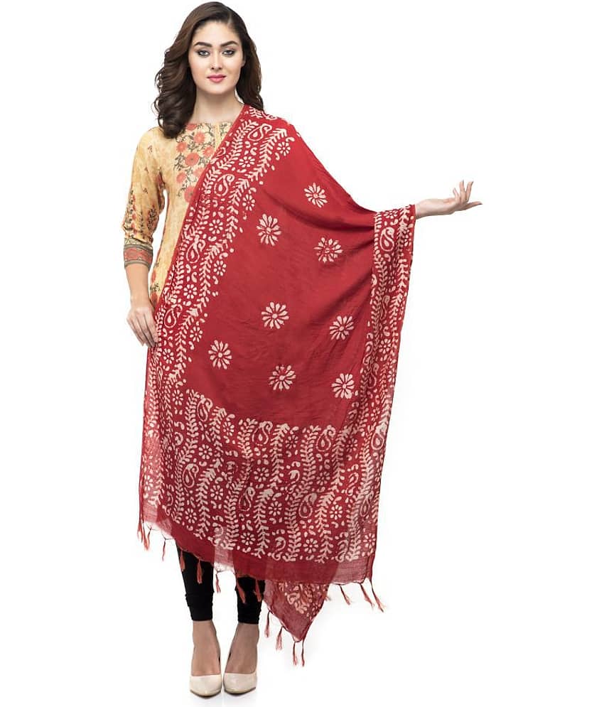 A R Silk Red Cotton Batik Dupatta - Dupattas & Shawls | Buy online on ZillyBuy
