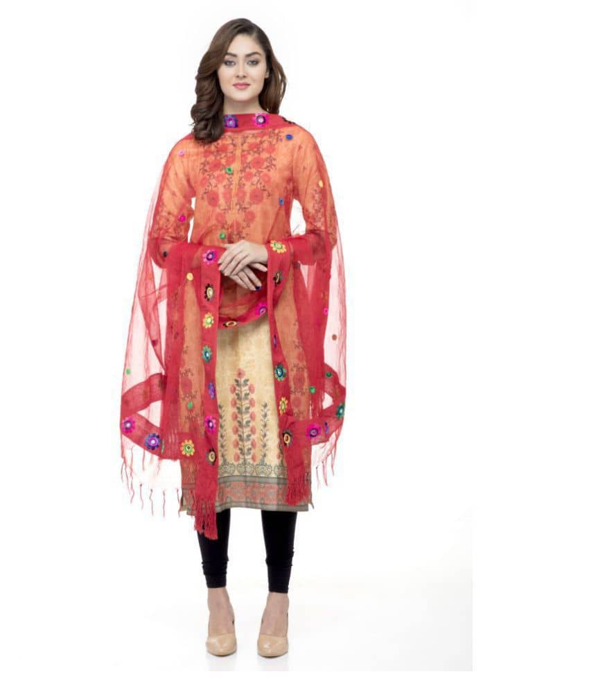 A R Silk Red Organza Mirror Work Dupatta - Dupattas & Shawls | Buy online on ZillyBuy