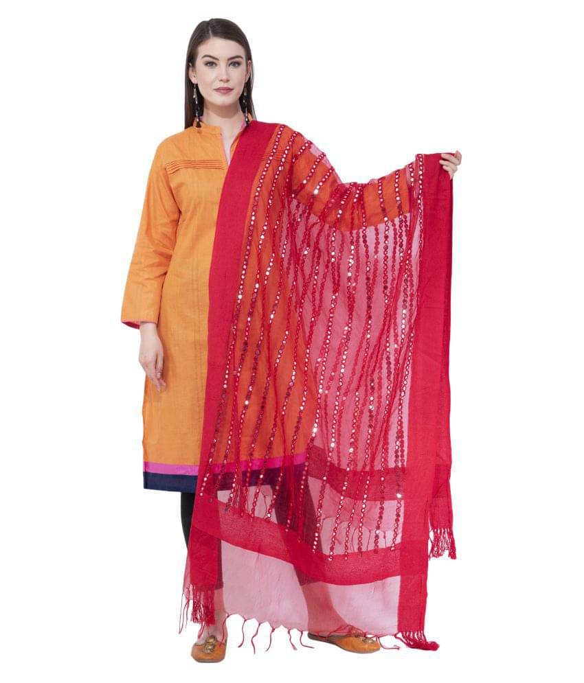     			A R Silk Red Organza Mirror Work Dupatta
