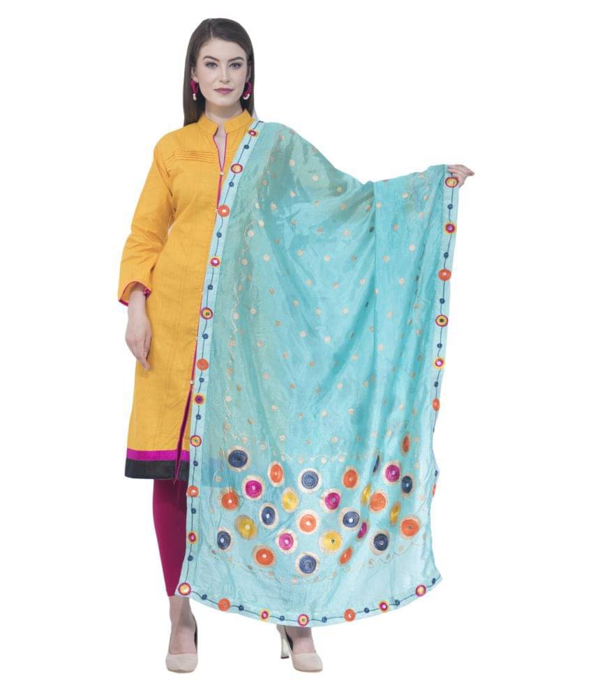 A R Silk Turquoise Silk Polka Dotted Dupatta     			A R Silk Turquoise Silk Polka Dotted Dupatta