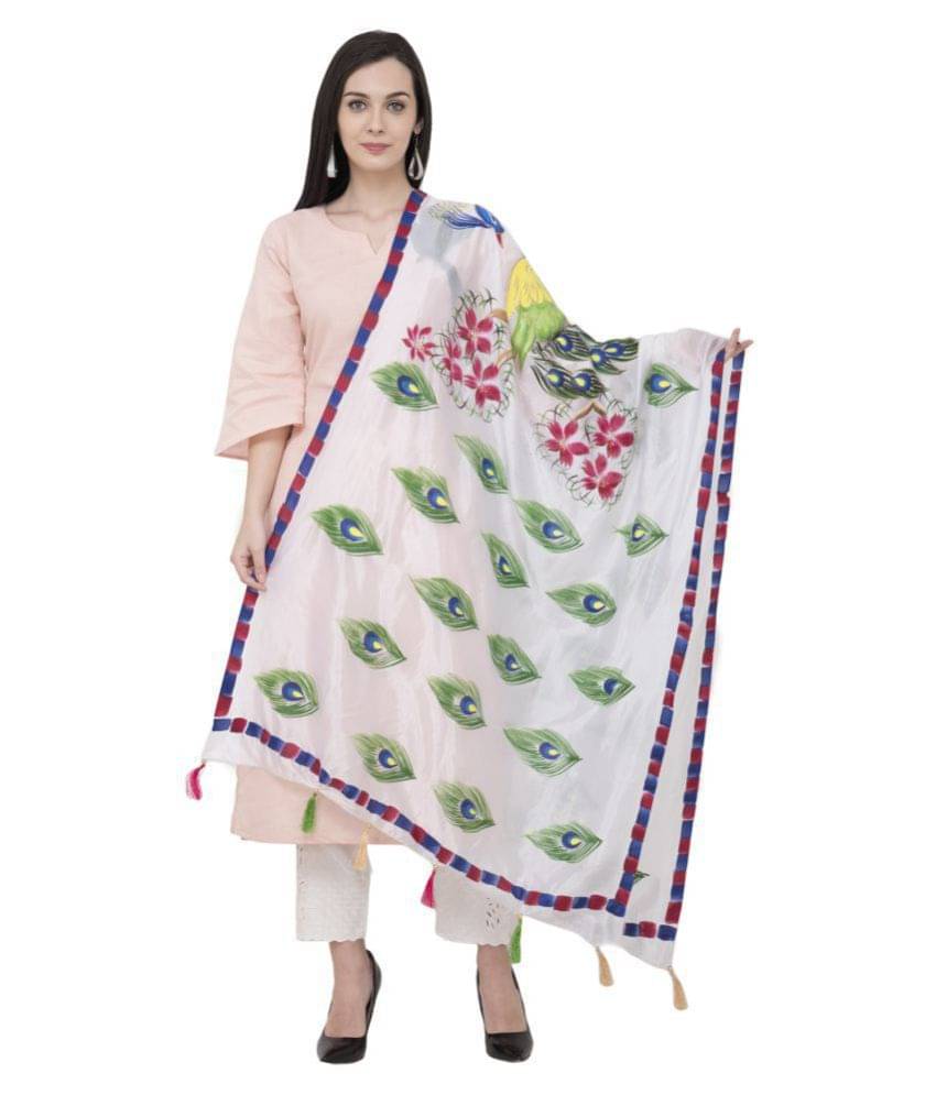 A R Silk White Art Silk Animal Print Dupatta A R Silk White Art Silk Animal Print Dupatta
