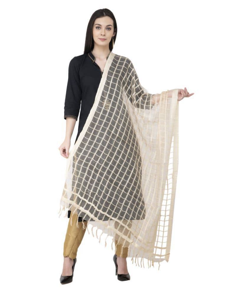 A R Silk White Cotton Hand Painted Dupatta - Dupattas & Shawls | Buy online on ZillyBuy