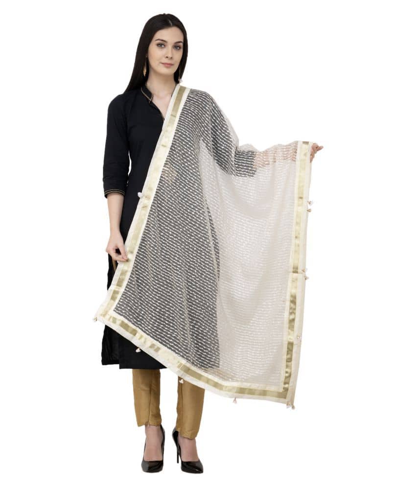 A R Silk White Organza Hand Embroidered Dupatta - Dupattas & Shawls | Buy online on ZillyBuy