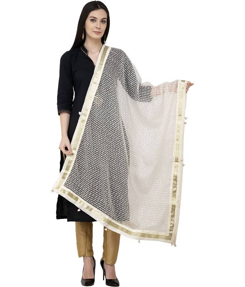 A R Silk White Organza Hand Embroidered Dupatta - Dupattas & Shawls | Buy online on ZillyBuy