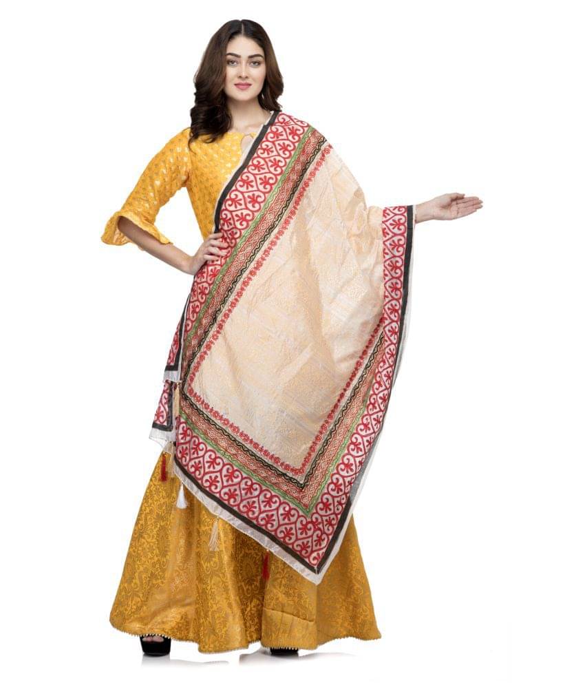     			A R Silk White Silk Self Dupatta