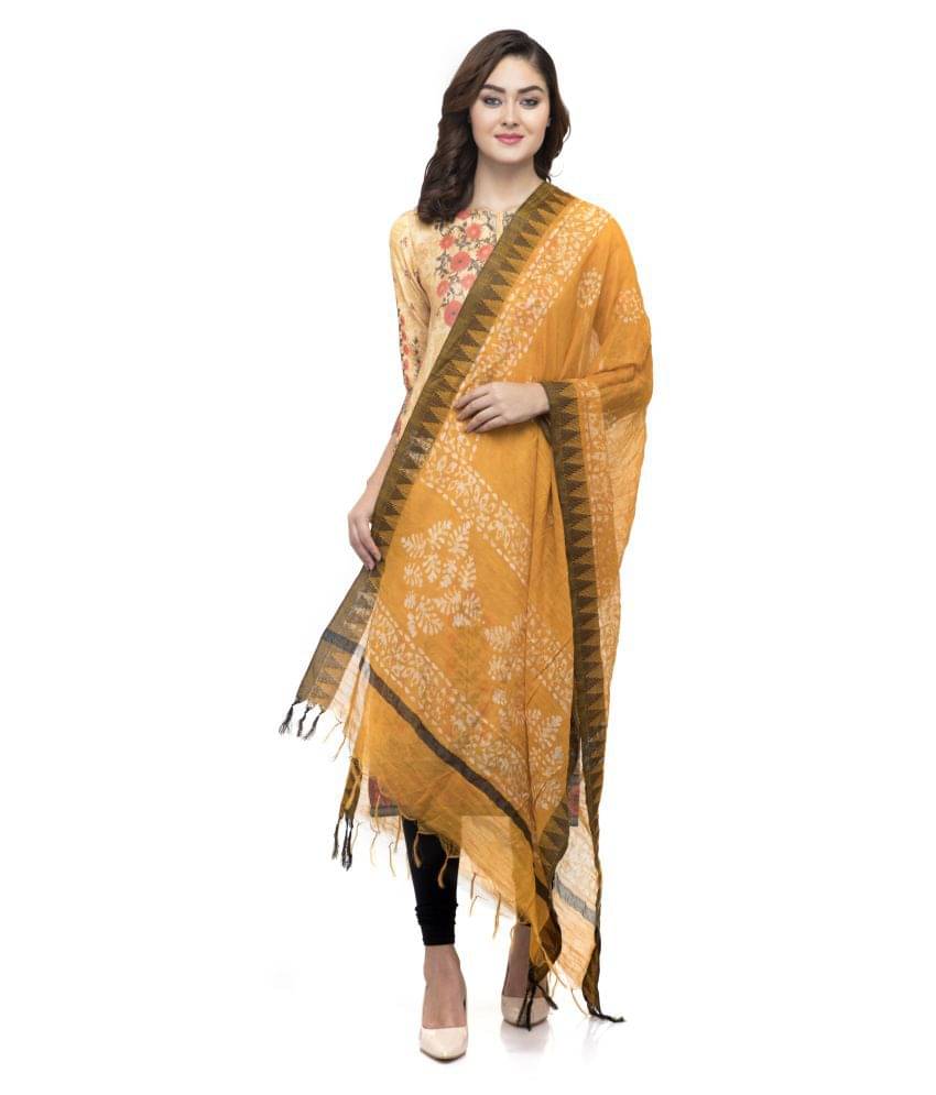 A R Silk Yellow Cotton Batik Dupatta A R Silk Yellow Cotton Batik Dupatta