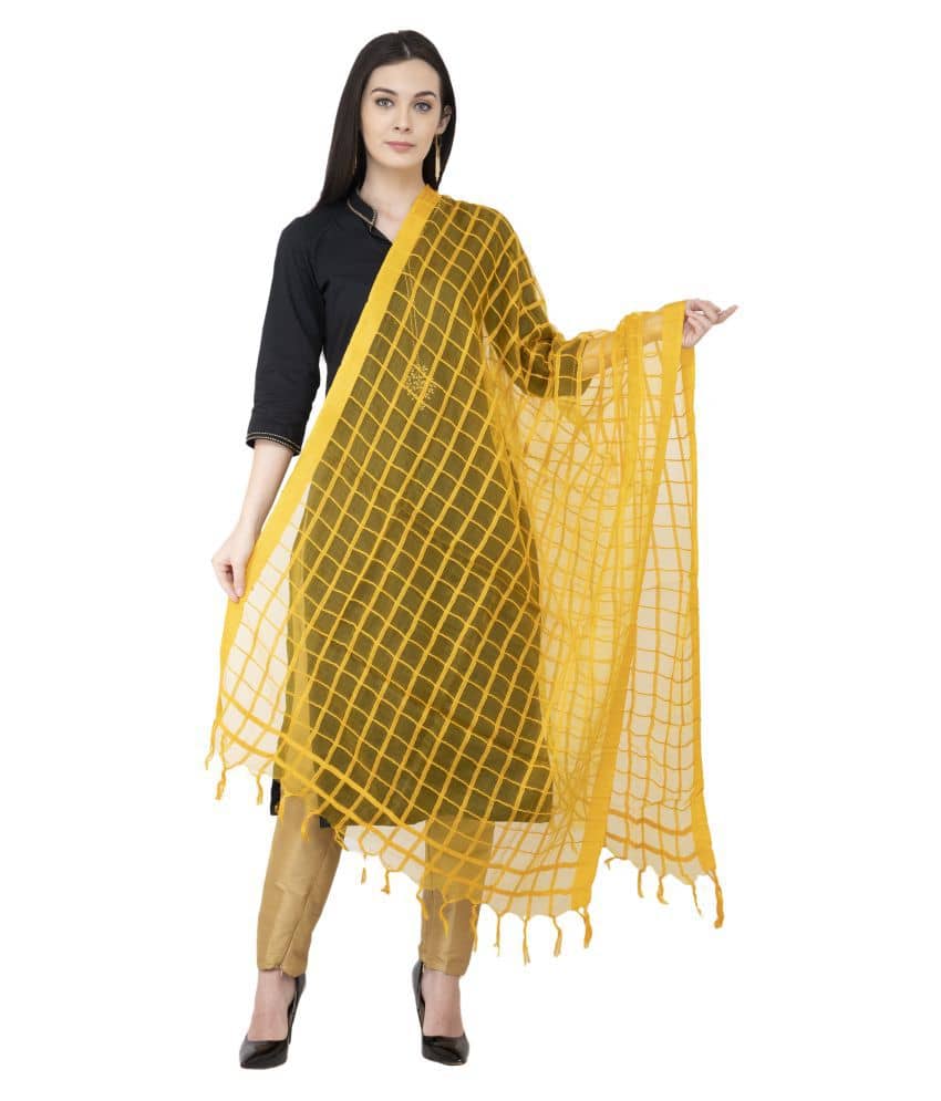 A R Silk Yellow Cotton Hand Painted Dupatta - Dupattas & Shawls | Buy online on ZillyBuy