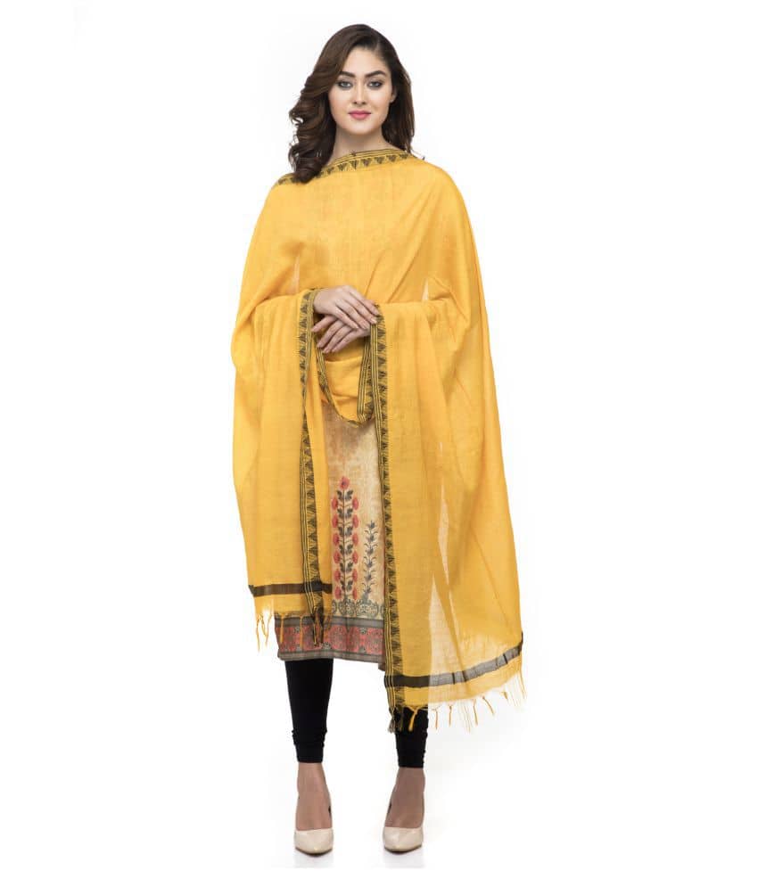 A R Silk Yellow Cotton Self Dupatta - Dupattas & Shawls | Buy online on ZillyBuy