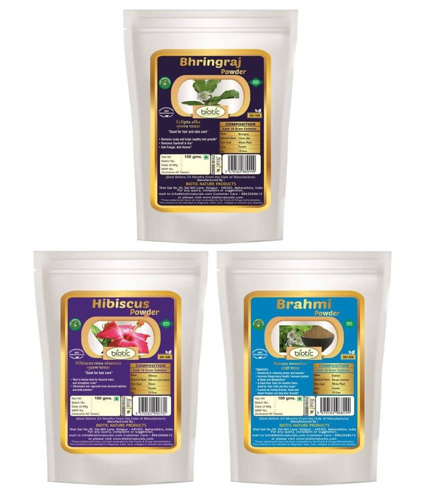 Biotic Bhringraj, Hibiscus and Brahmi Powder-300 gms (100 gms Each) Hair Mask 300 g Pack of 3 Biotic Bhringraj, Hibiscus and Brahmi Powder-300 gms (100 gms Each) Hair Mask 300 g Pack of 3