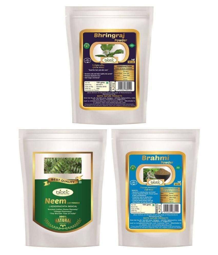     			Biotic Bhringraj, Neem and Brahmi Powder - 300 gms(100 gms Each) Hair Mask 300 g Pack of 3