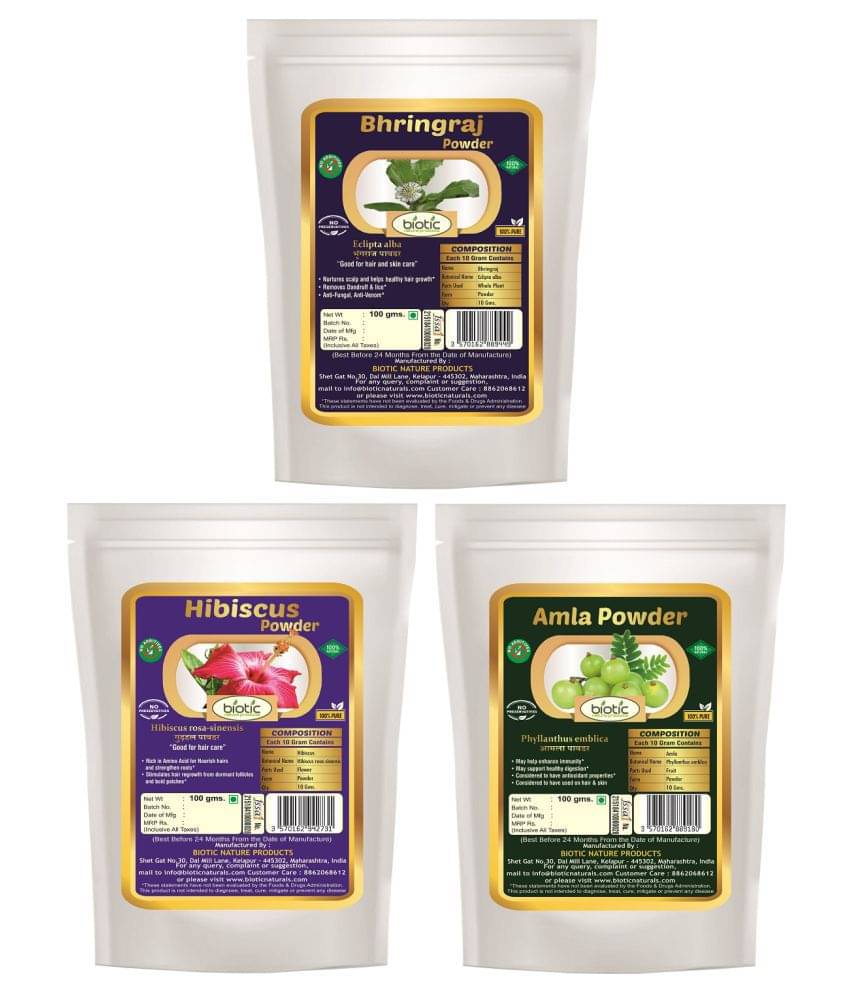 Biotic Natural Bhringraj, Hibiscus & Amla Powder (100 gms Each) Hair Mask 300 g Pack of 3 Biotic Natural Bhringraj, Hibiscus & Amla Powder (100 gms Each) Hair Mask 300 g Pack of 3