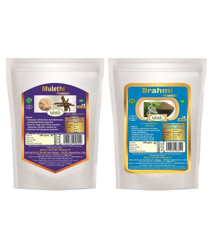 Biotic Natural Mulethi and Brahmi Powder - 200 gms(100 gms Each) Hair Mask 200 g Pack of 2 Biotic Natural Mulethi and Brahmi Powder - 200 gms(100 gms Each) Hair Mask 200 g Pack of 2