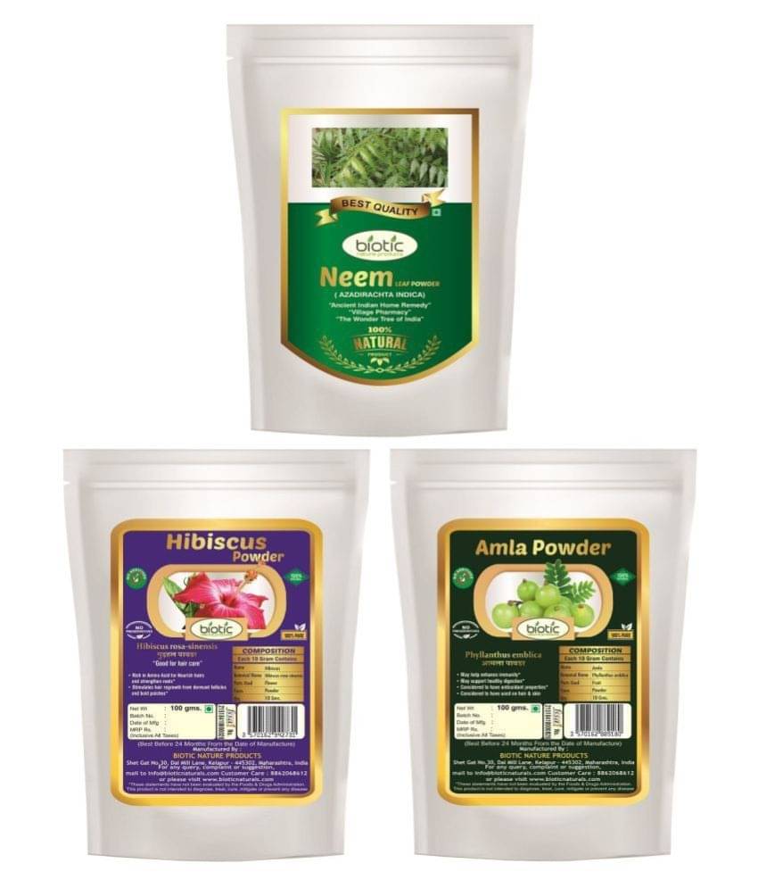 Biotic Neem, Hibiscus and Amla Powder - 300 gms(100 gms Each) Hair Mask 300 g Pack of 3 Biotic Neem, Hibiscus and Amla Powder - 300 gms(100 gms Each) Hair Mask 300 g Pack of 3