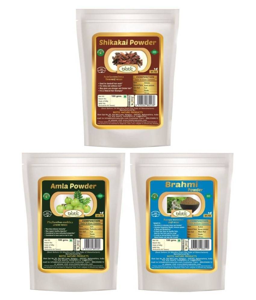Biotic Shikakai, Amla and Brahmi Powder- 300 gms (100 gms each) Hair Mask 300 g Pack of 3 Biotic Shikakai, Amla and Brahmi Powder- 300 gms (100 gms each) Hair Mask 300 g Pack of 3