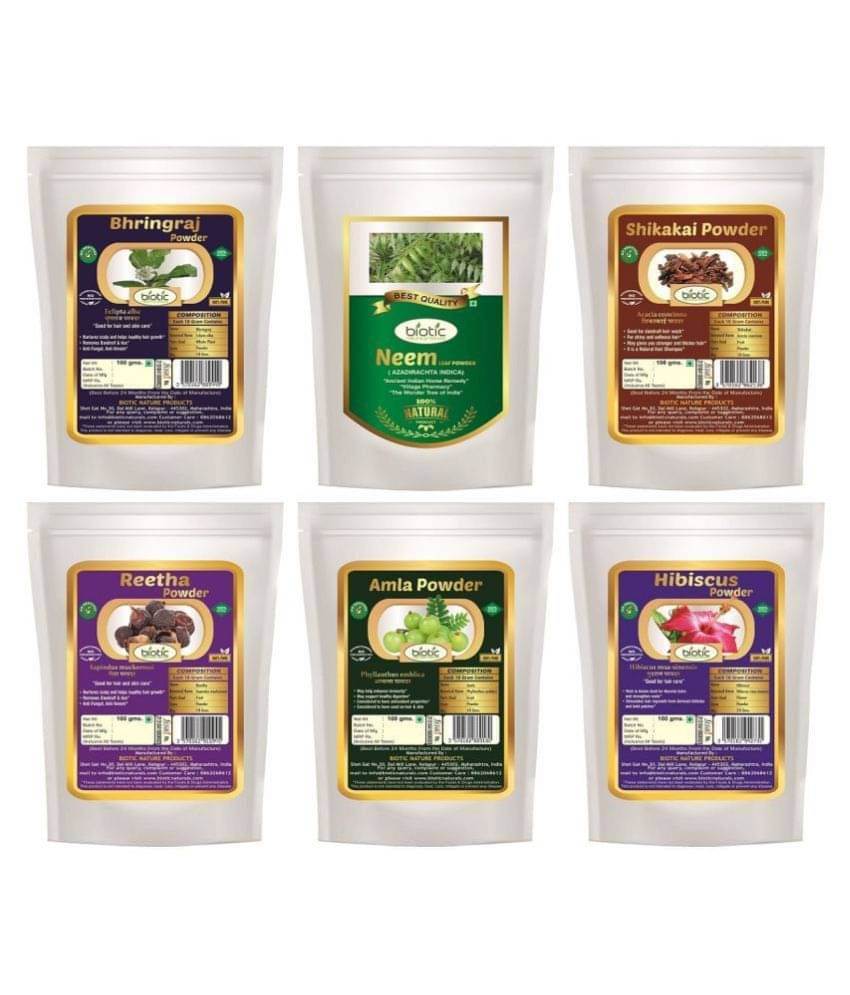     			Biotic Shikakai, Reetha, Bhringraj, Amla, Hibiscus and Neem Powder Hair Mask 600 g Pack of 6