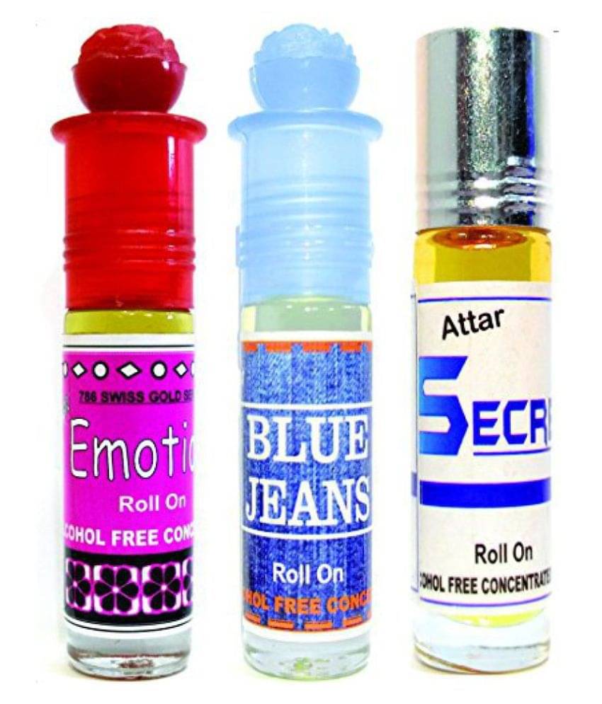 INDRA SUGANDH BHANDAR Attar EMOTION, BLUE JEANS & SECRET 6ml Rollon 3 Pc. Combo Pack INDRA SUGANDH BHANDAR Attar EMOTION, BLUE JEANS & SECRET 6ml Rollon 3 Pc. Combo Pack