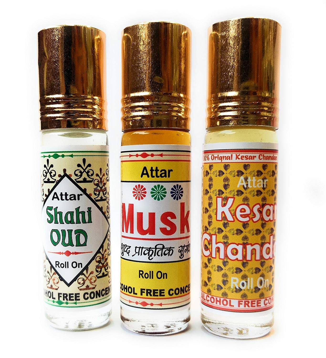     			INDRA SUGANDH BHANDAR Attar SHAHI OUD, MUSK & KESAR CHANDAN 6ml Rollon 3 Pc. Combo Pack