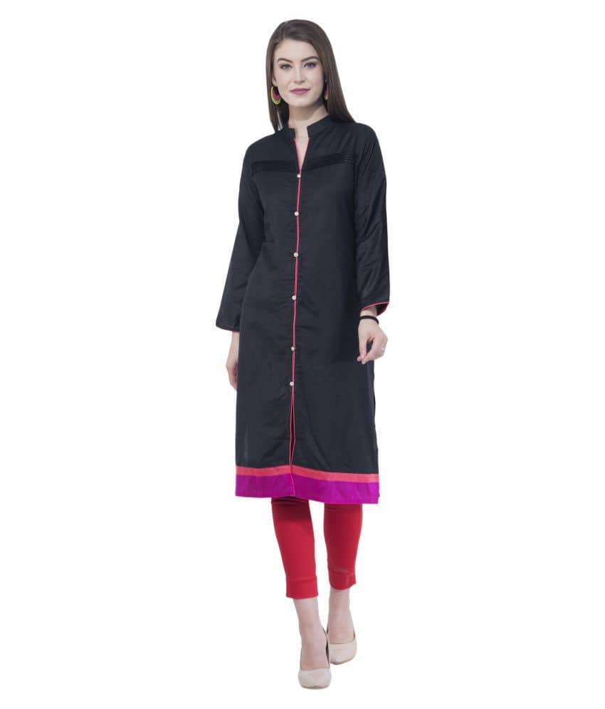 A R Silk - Black Cotton Women's Front Slit Kurti - Kurtis, Tunics | Buy online on ZillyBuy