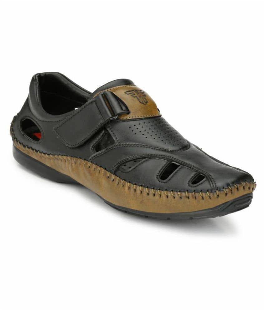 Fashion Victim Black Faux Leather Sandals