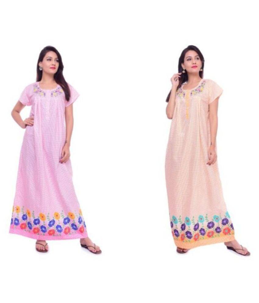 Raj Cotton Nighty & Night Gowns - White Raj Cotton Nighty & Night Gowns - White