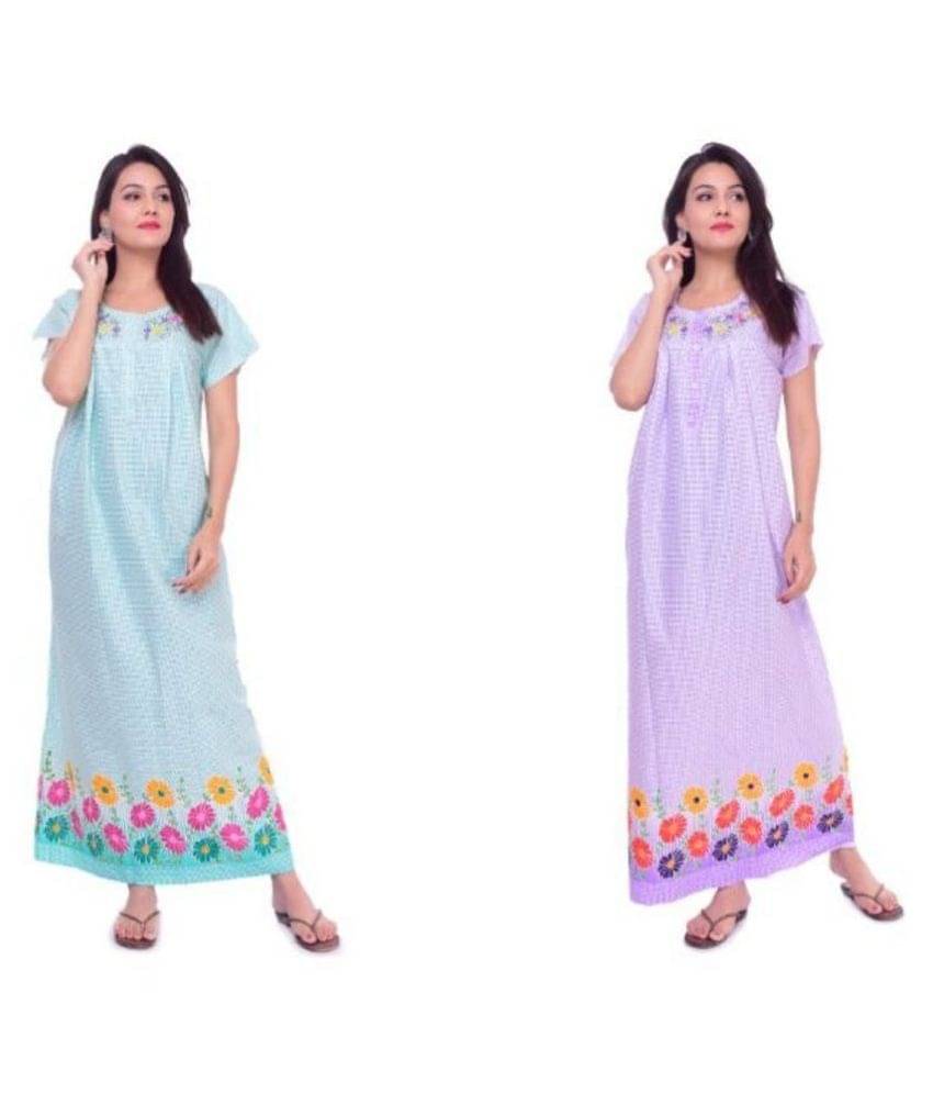 Raj Cotton Nighty & Night Gowns - White     			Raj Cotton Nighty & Night Gowns - White