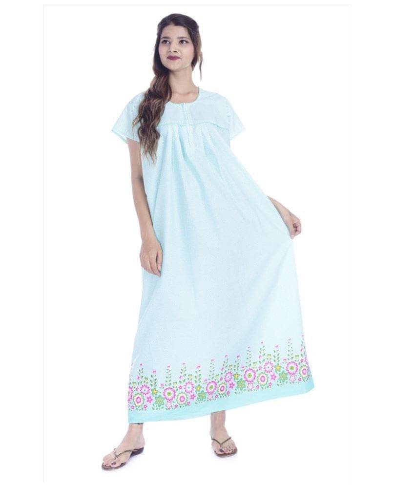 Raj Cotton Nighty & Night Gowns - Green Raj Cotton Nighty & Night Gowns - Green