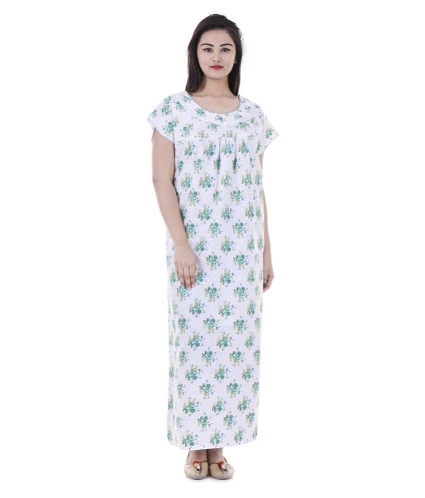 Raj Cotton Nighty & Night Gowns - White Raj Cotton Nighty & Night Gowns - White