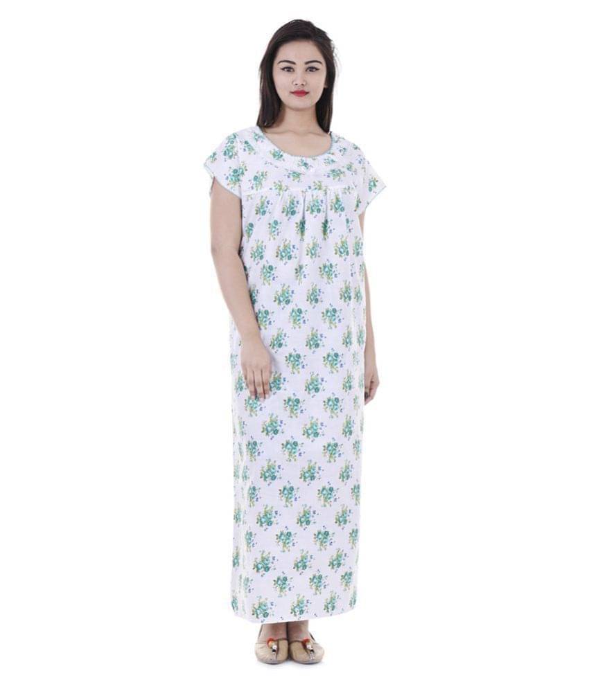 Raj Cotton Nighty & Night Gowns - White Raj Cotton Nighty & Night Gowns - White