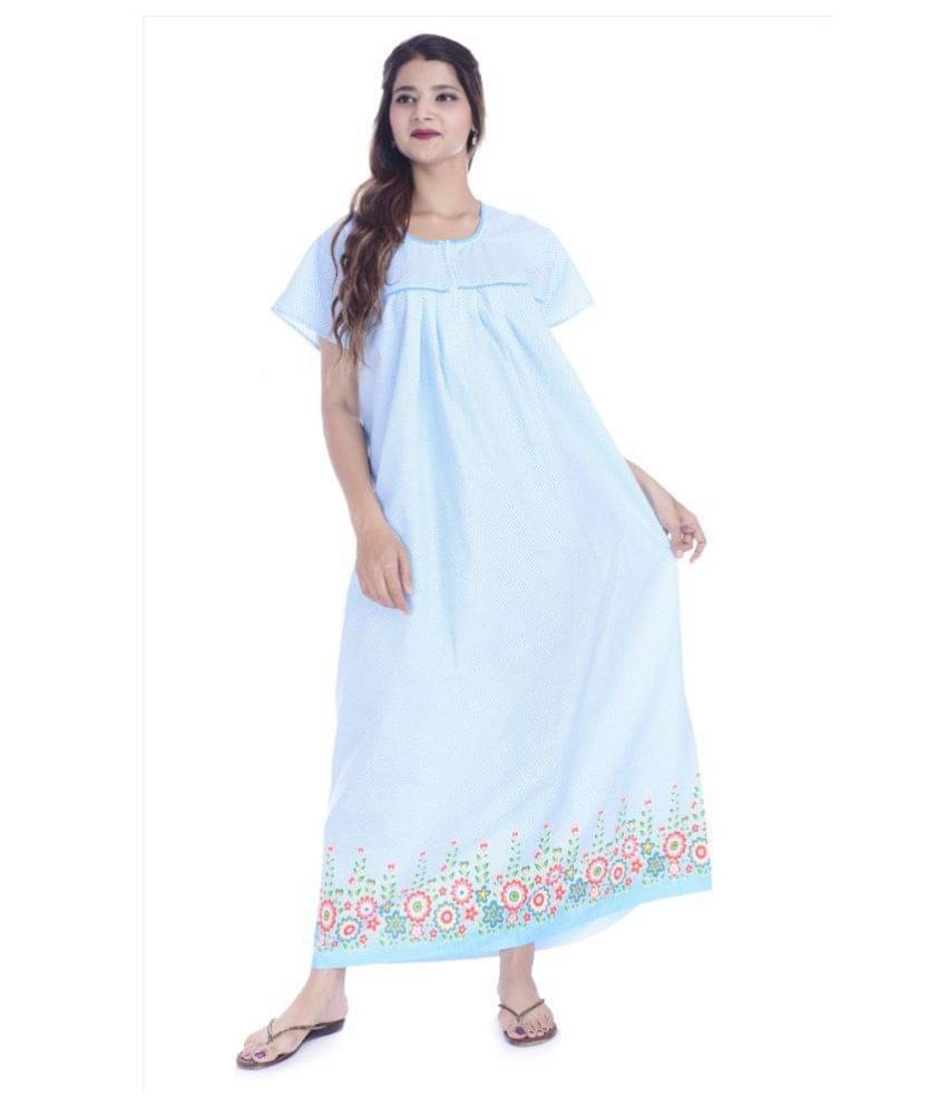 Raj Cotton Nighty & Night Gowns - Turquoise     			Raj Cotton Nighty & Night Gowns - Turquoise