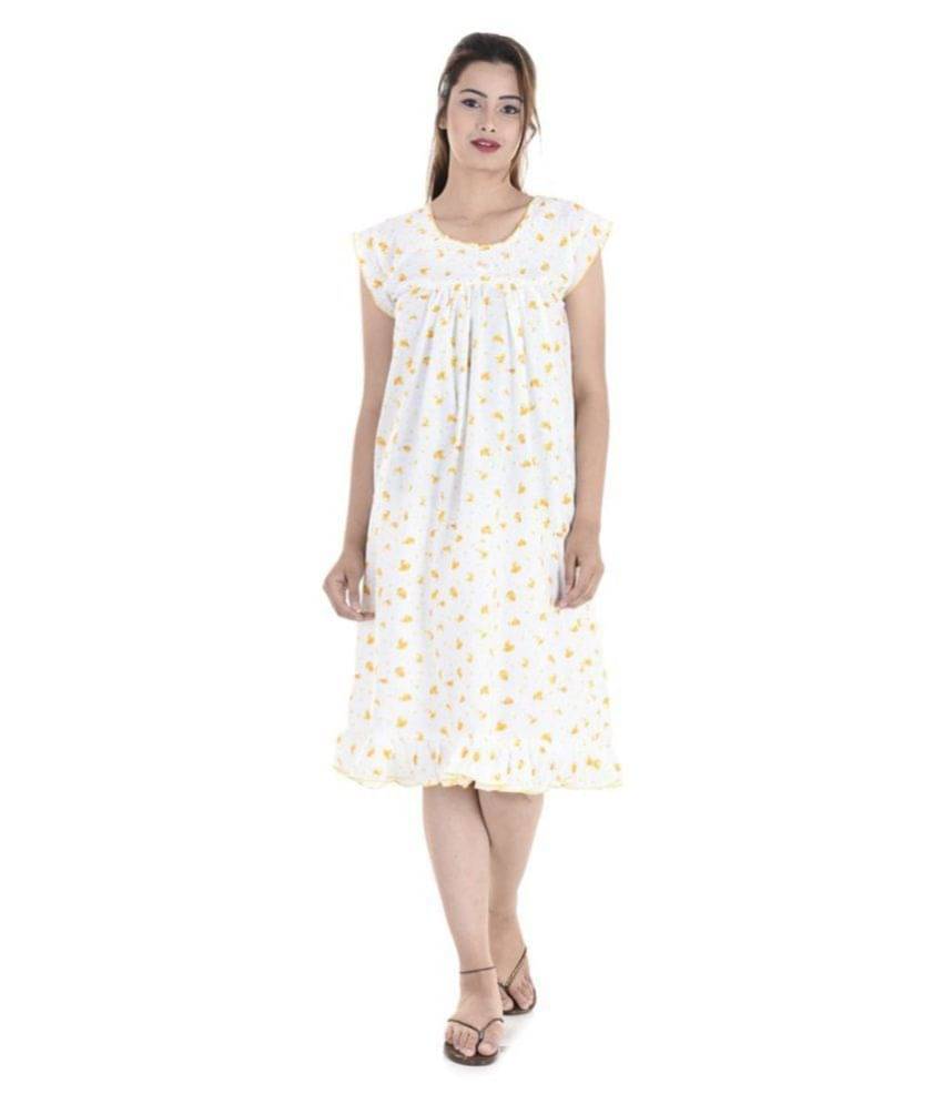     			Raj Cotton Nighty & Night Gowns - White
