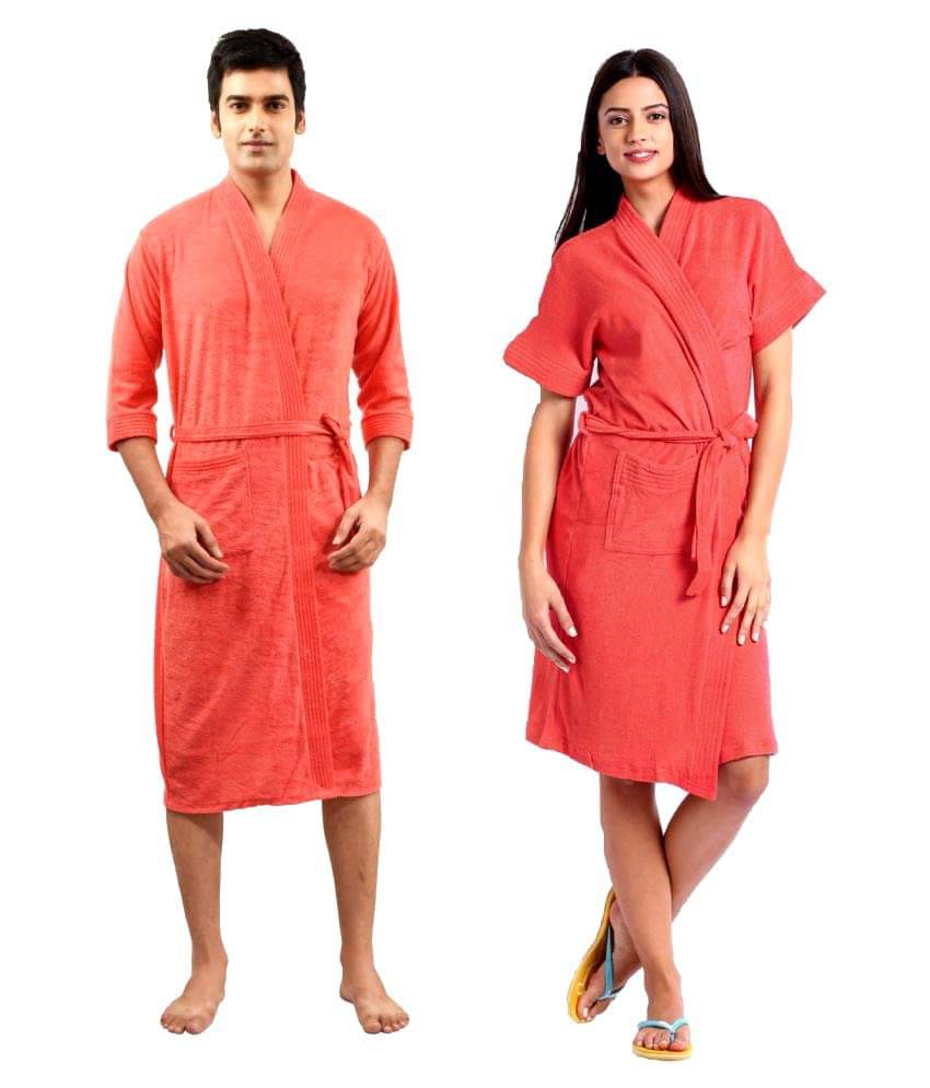     			superior Set of 2 Free Size Bathrobe Peach