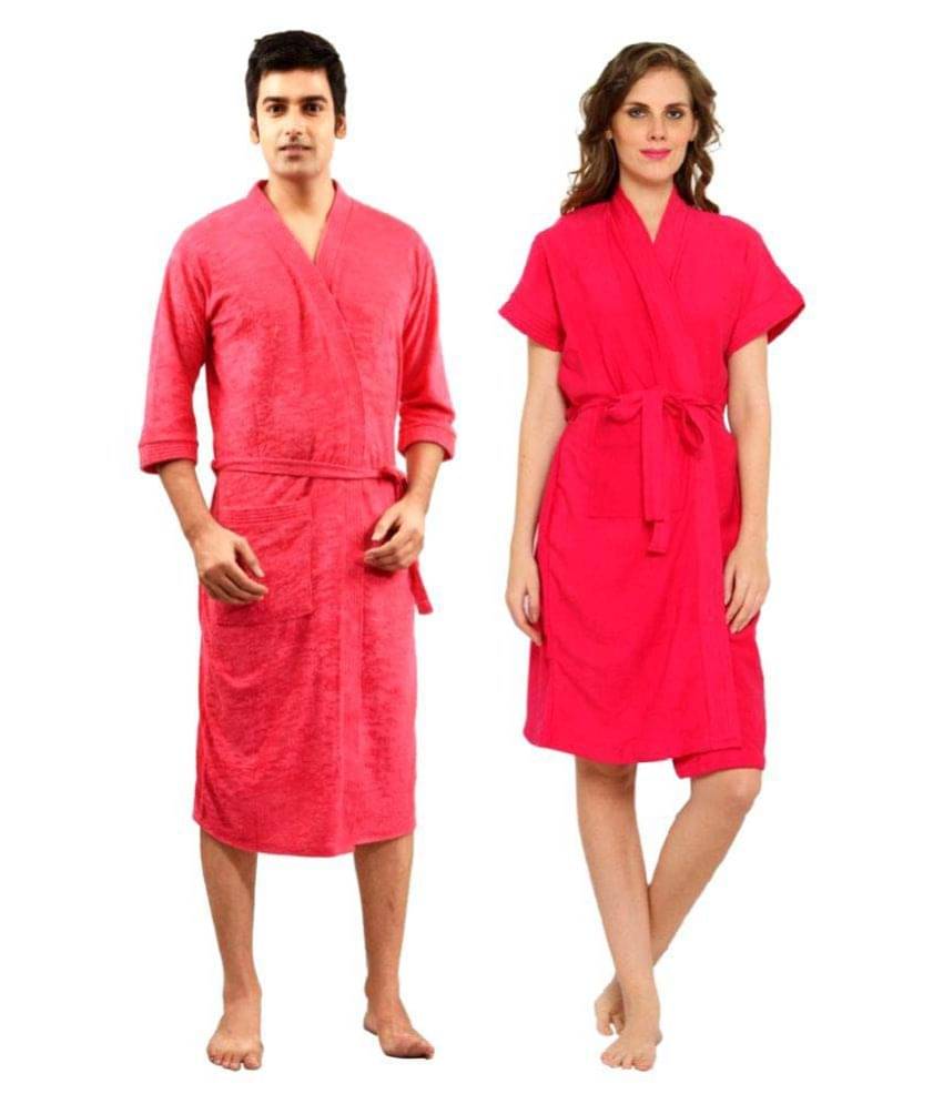     			superior Set of 2 Free Size Bathrobe Pink