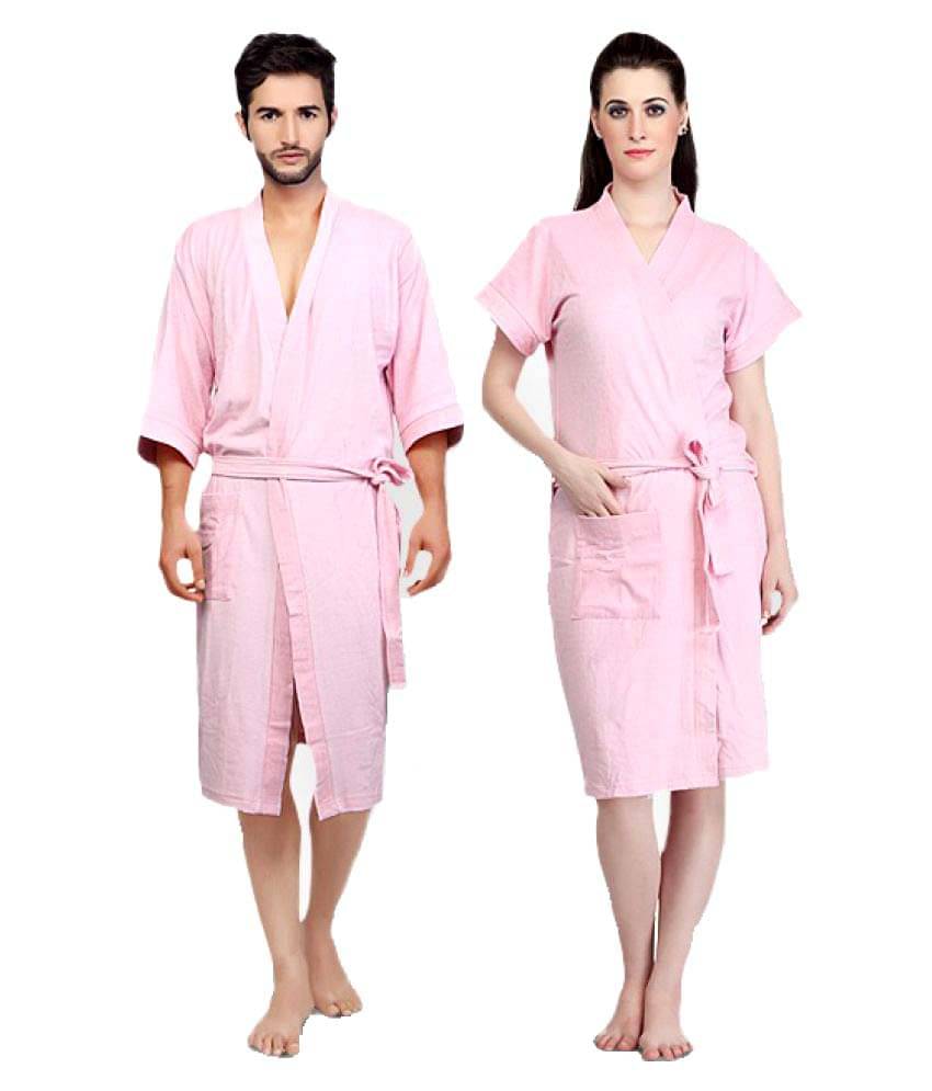     			superior Set of 2 Free Size Bathrobe Pink