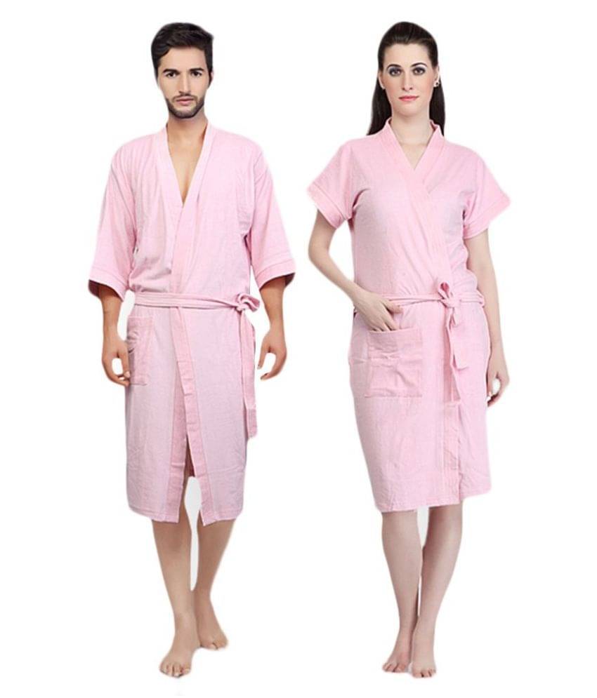     			superior Set of 2 Free Size Bathrobe Pink