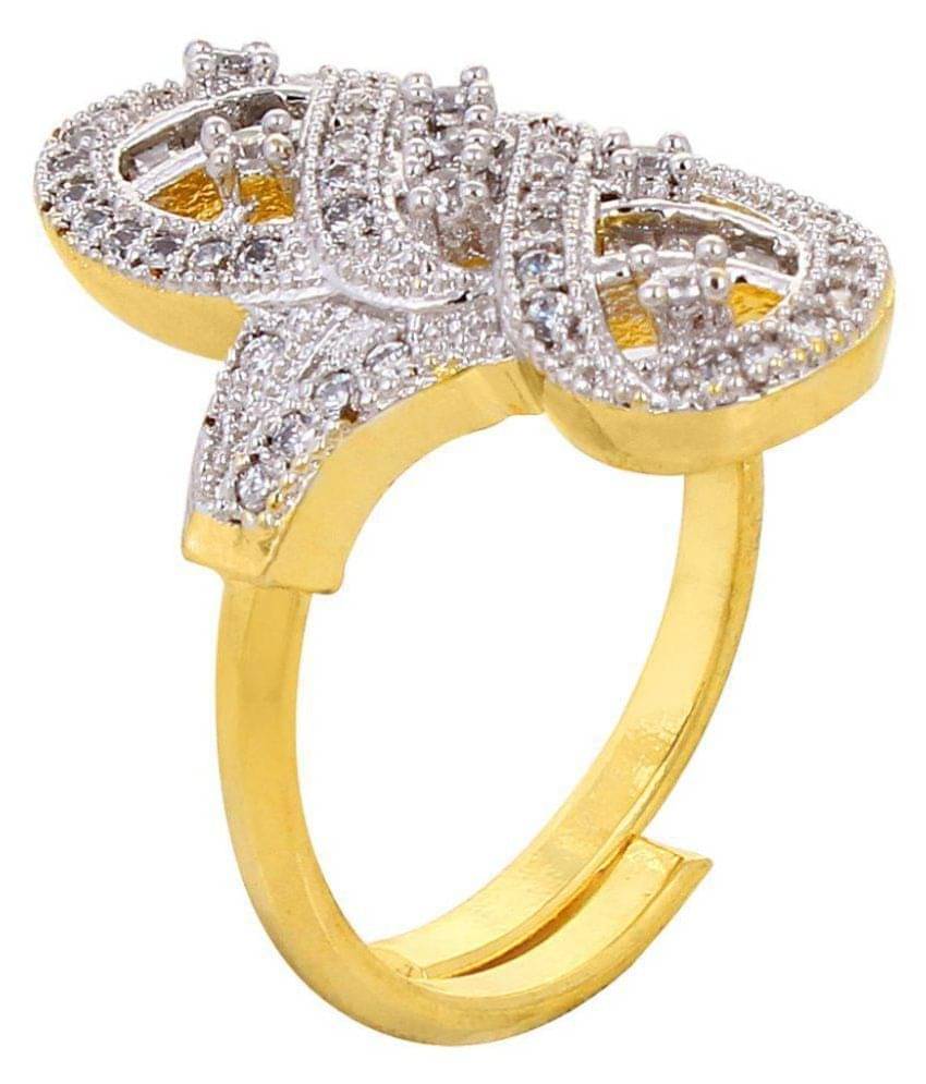 Navya Collections Alloy Gold Plating Cubiz Zirconia Studded Gold Colored Ring Navya Collections Alloy Gold Plating Cubiz Zirconia Studded Gold Colored Ring