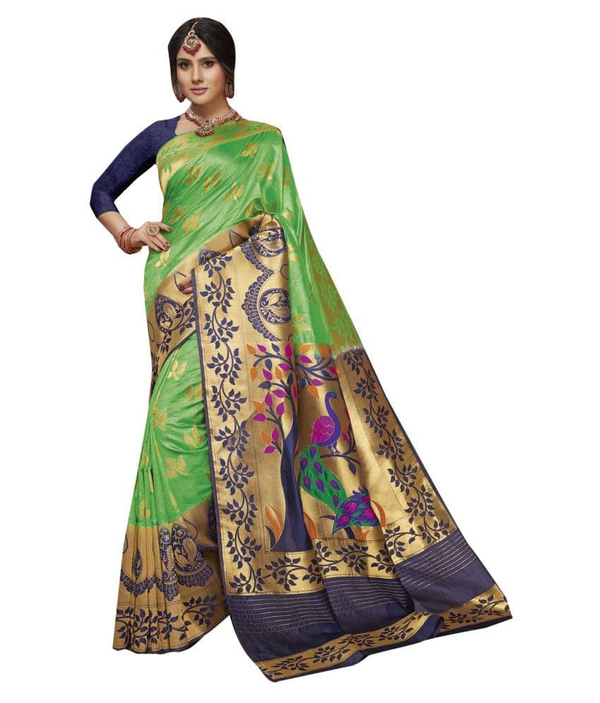 Shaily Art Silk Saree With Unstitched Blouse Piece ( Green ) Shaily Art Silk Saree With Unstitched Blouse Piece ( Green )