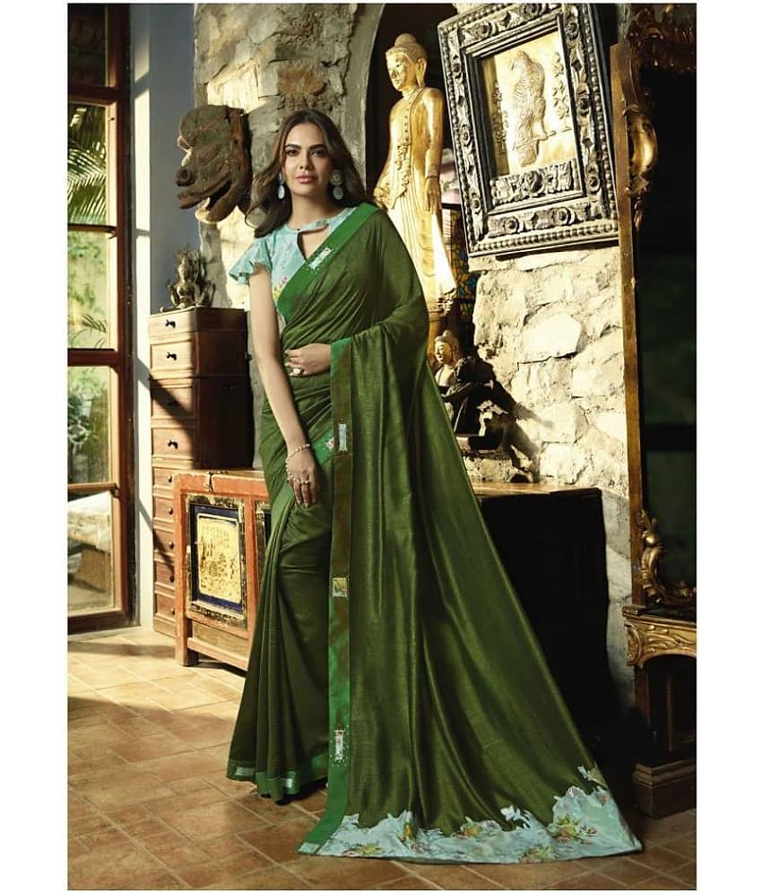 Shaily Georgette Saree With Unstitched Blouse Piece ( Green ) - Sarees | Buy online on ZillyBuy