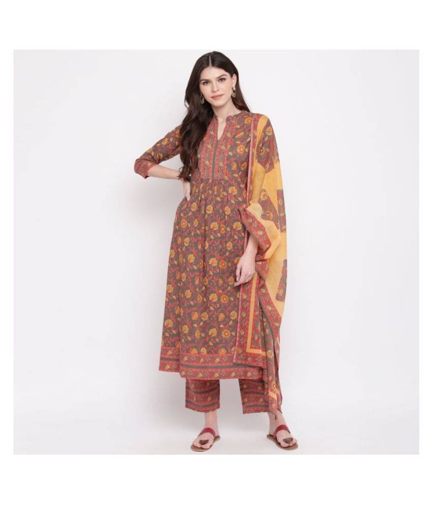 Vbuyz - Multicolor Anarkali Cotton Women's Stitched Salwar Suit ( Pack of 1 )     			Vbuyz - Multicolor Anarkali Cotton Women's Stitched Salwar Suit ( Pack of 1 )
