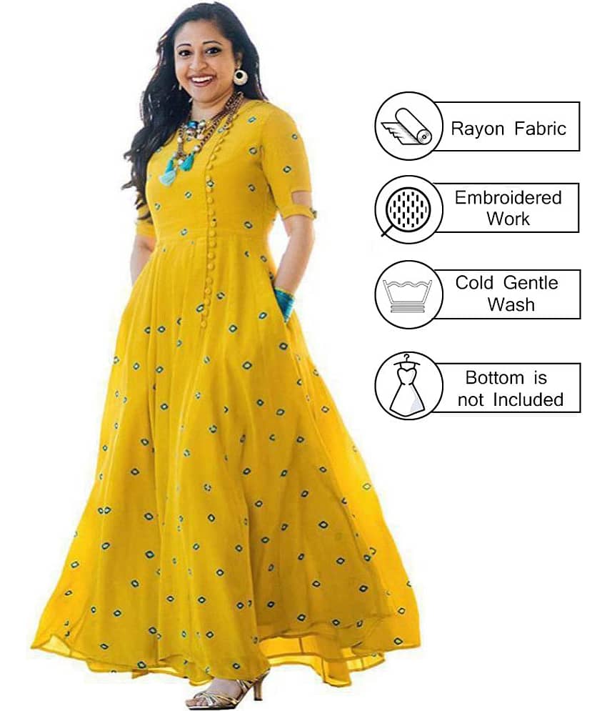 RI AND SU TEXTILE Yellow Rayon Anarkali Kurti - Kurtis, Tunics | Buy online on ZillyBuy