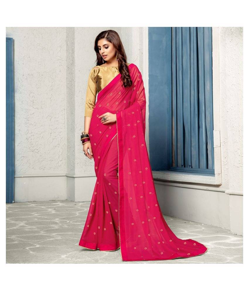     			Aarrah Chiffon Saree With Unstitched Blouse Piece ( Pink )
