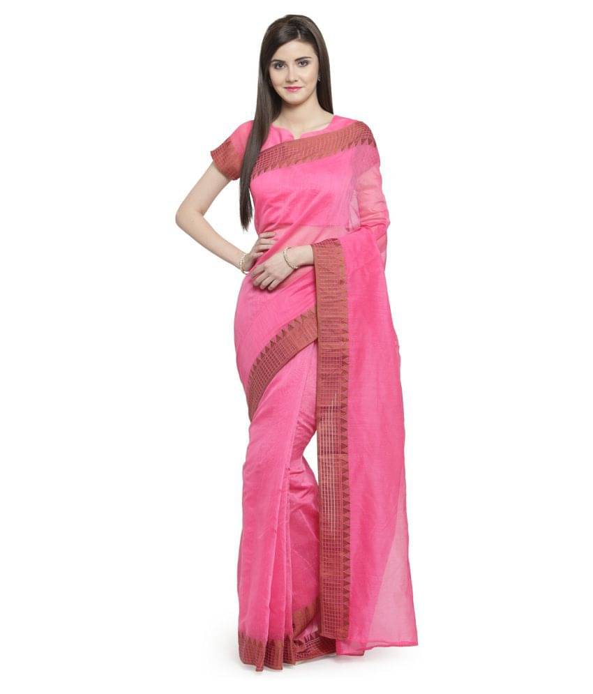 Aarrah Linen Saree With Unstitched Blouse Piece ( Pink ) Aarrah Linen Saree With Unstitched Blouse Piece ( Pink )