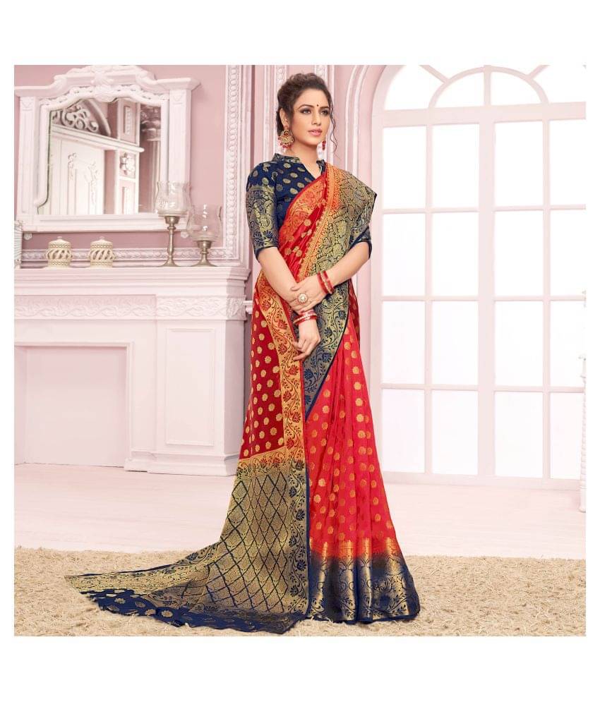     			Aarrah Silk Blends Saree With Unstitched Blouse Piece ( Red )