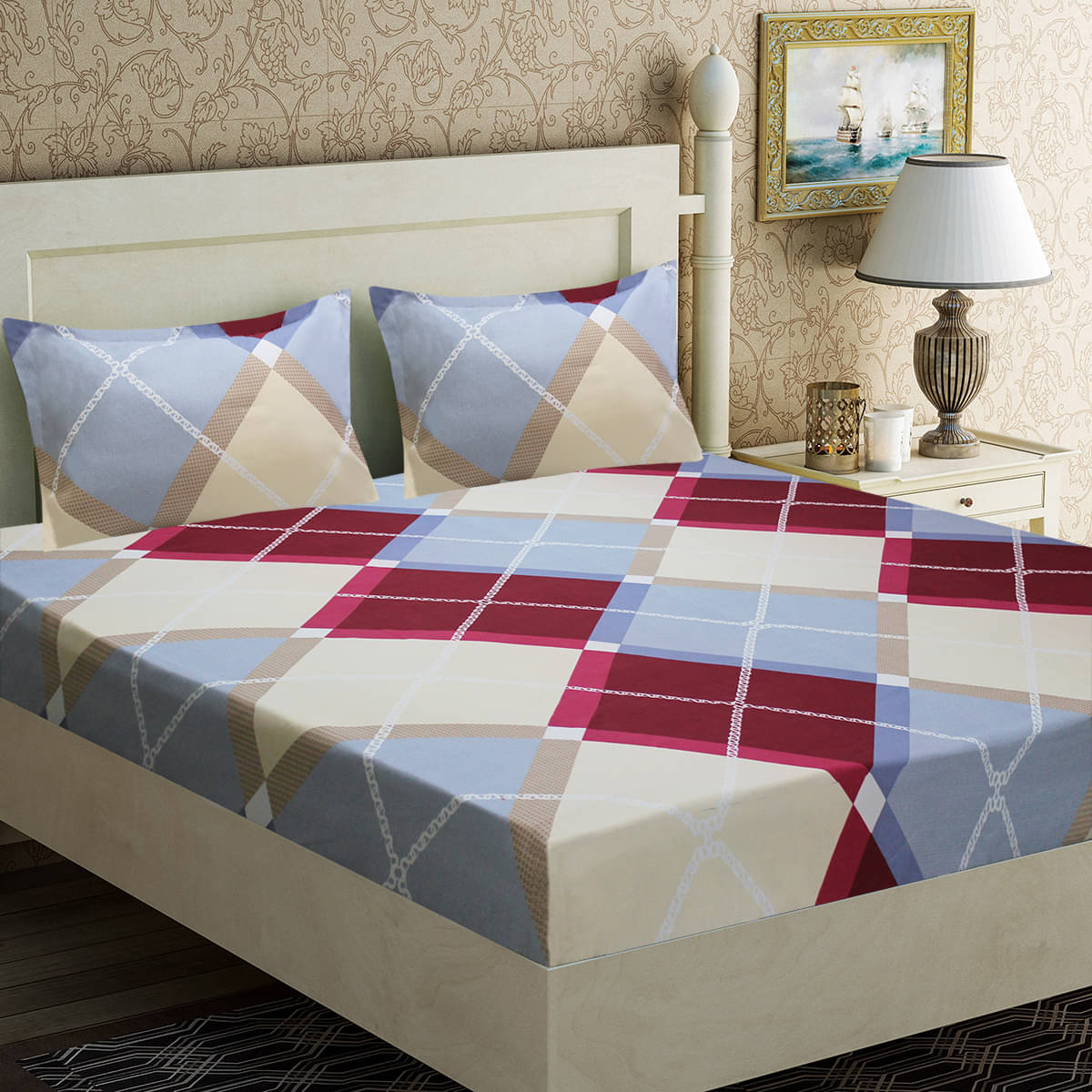    			Home Candy Microfiber Abstract Double Bedsheet with 2 Pillow Covers- Maroon