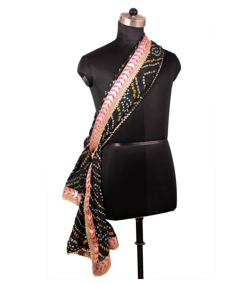     			Raj Black Art Silk Bandhej Dupatta