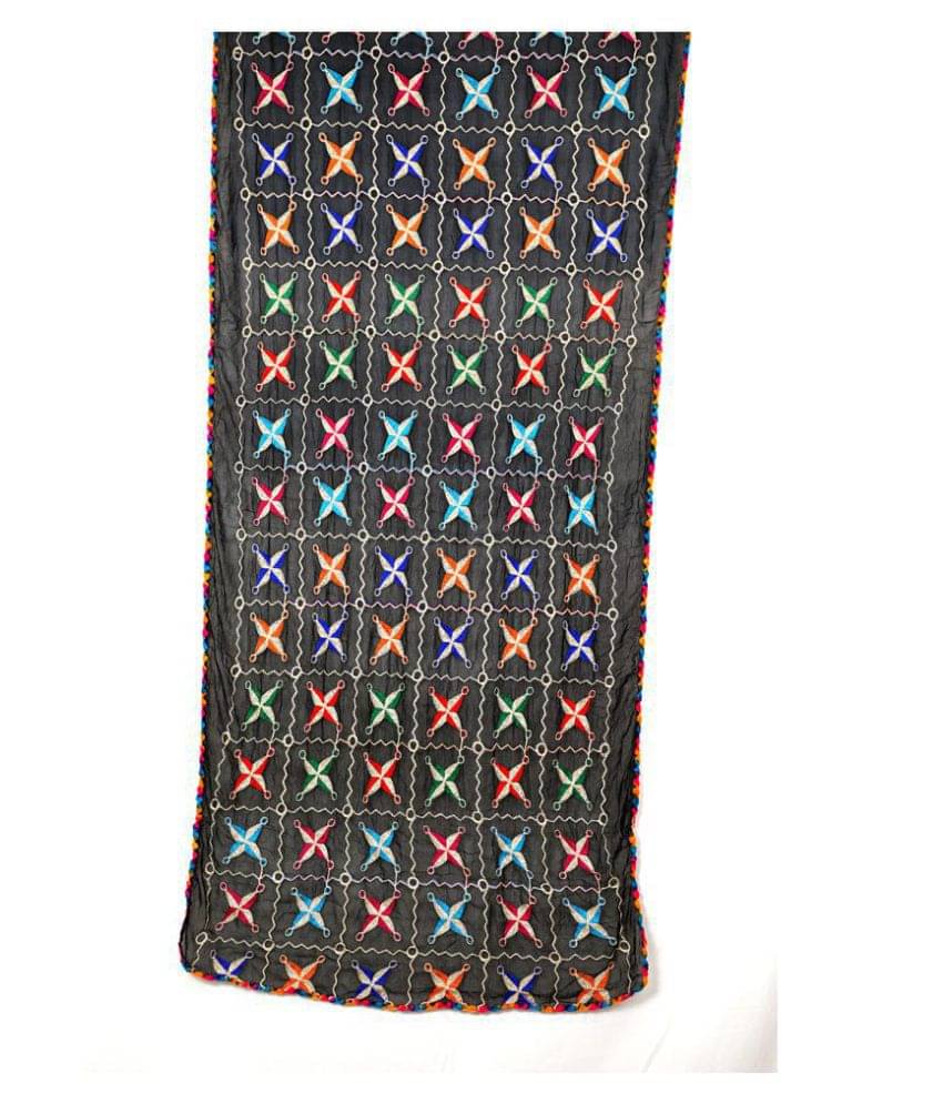     			Raj Black Chiffon Phulkari Dupatta