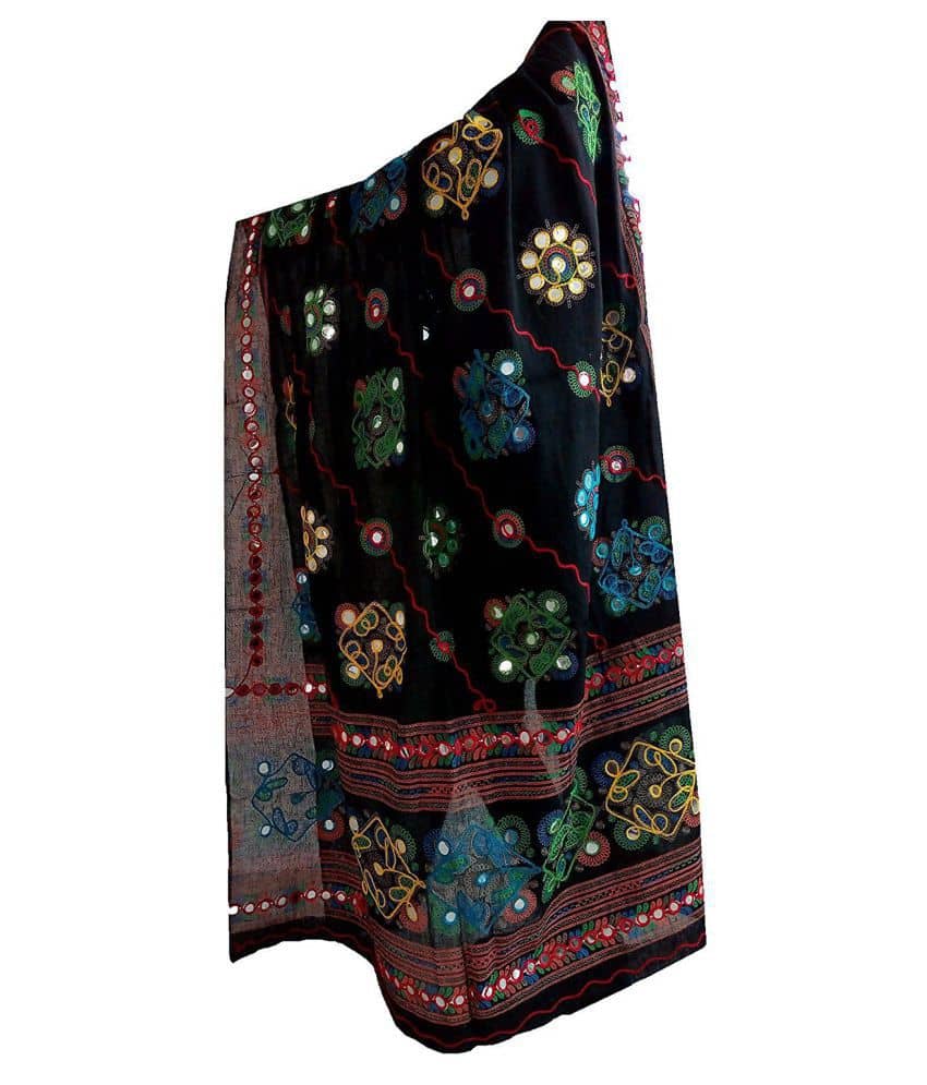Raj Black Cotton Hand Embroidered Dupatta - Dupattas & Shawls | Buy online on ZillyBuy