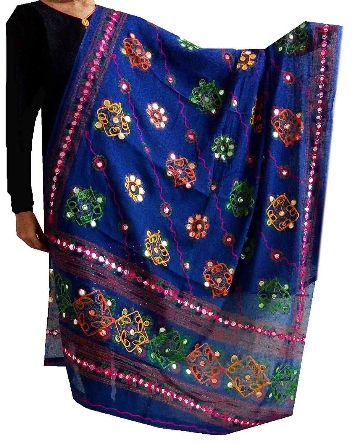 Raj Blue Cotton Hand Embroidered Dupatta     			Raj Blue Cotton Hand Embroidered Dupatta