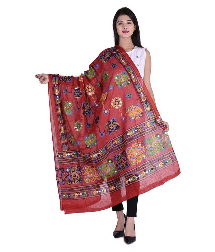 Raj Maroon Cotton Kutch Embroidered Dupatta Raj Maroon Cotton Kutch Embroidered Dupatta